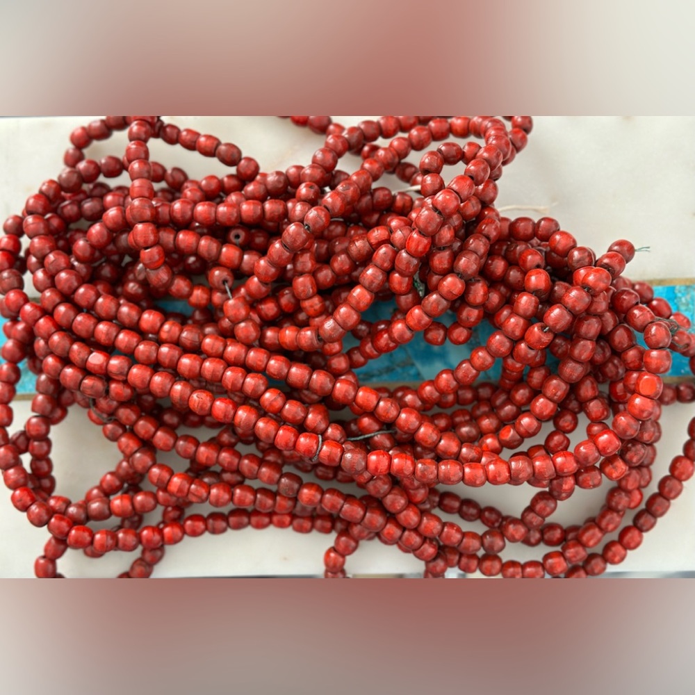 Bundle of Farmhouse Wooden Beads in Rustic Red